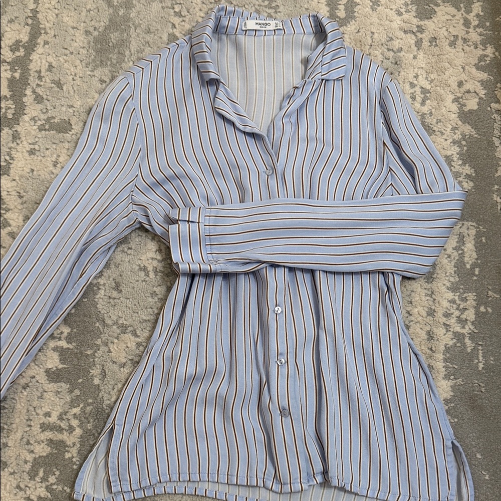 Mango Blue and brown Striped Button-Down Shirt